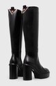 Obuwie Tommy Hilfiger kozaki skórzane ELEVATED PLATEAU LONGBOOT FW0FW07545 czarny