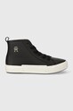 Δερμάτινα αθλητικά παπούτσια Tommy Hilfiger VULC TH LEATHER SNEAKER HI φλατ μαύρο FW0FW07550