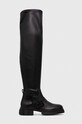 Vysoké čižmy Tommy Hilfiger STRETCH MONOCHROMATIC LONGBOOT usňová koža čierna FW0FW07611