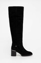 Tommy Hilfiger kozaki zamszowe FEMININE SUEDE OVERKNEE BOOT słupek czarny FW0FW07667