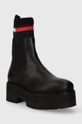 Δερμάτινες μπότες τσέλσι Tommy Jeans TJW FLATFORM CHELSEA SOCK μαύρο