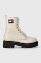 Tommy Jeans bocanci de piele TJW URBAN BOOT TUMBLED LTR WL cu snur bej EN0EN02317