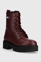 Tommy Jeans workery skórzane TJW URBAN BOOT TUMBLED LTR WL EN0EN02317 bordowy AW24