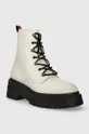 Tommy Jeans stivali da motociclista in pelle TJW LACE UP BOOT CHUNKY beige