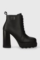 Tommy Jeans cizme de piele TJW HIGH HEEL LACE UP BOOT cu snur negru EN0EN02408