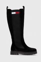 Tommy Jeans kozaki TJW LONG SHAFT SUEDE BOOT płaski czarny EN0EN02412