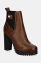 Кожени боти челси Tommy Jeans TJW NEW ESS HIGH HEEL BOOT гладка кожа кафяв EN0EN02439