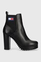 Kožne gležnjače Tommy Jeans TJW NEW ESS HIGH HEEL BOOT zrnata koža crna EN0EN02439