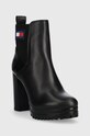 Kožne gležnjače Tommy Jeans TJW NEW ESS HIGH HEEL BOOT EN0EN02439 crna AW24