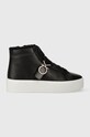 Calvin Klein trampki skórzane FLATFORM CUPSOLE HIGHTOP W/HW WL płaska czarny HW0HW01667
