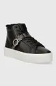 Calvin Klein bőr sneaker FLATFORM CUPSOLE HIGHTOP W/HW WL fekete