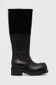 чёрный Кожаные сапоги MM6 Maison Margiela Boot Женский