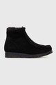 Clarks Originals cizme din piele întoarsă Wallabee Hi plat negru 26169534