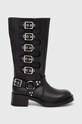 Δερμάτινες μπότες Steve Madden Battle φλατ μαύρο SM19000101.017