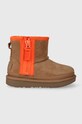 UGG scarpe invernali bambini T CLASSIC MINI ZIPPER TAPE LOGO pelle scamosciata beige 1143699T