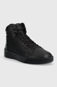 Calvin Klein sneakersy skórzane HIGH TOP LACE UP INV STITCH czarny