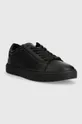 Δερμάτινα αθλητικά παπούτσια Calvin Klein LOW TOP LACE UP W/ZIP RUBB μαύρο