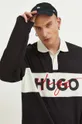 čierna Bavlnené tričko s dlhým rukávom HUGO