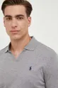 sivá Bavlnené tričko s dlhým rukávom Polo Ralph Lauren