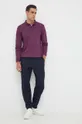 Bombažna majica z dolgimi rokavi Calvin Klein vijolična
