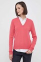 Vlněný svetr United Colors of Benetton V výstřih růžová 1002D4488.26E