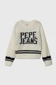 beżowy Pepe Jeans sweter z domieszką wełny dziecięcy Dziewczęcy