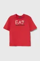 czerwony EA7 Emporio Armani t-shirt bawełniany dziecięcy Chłopięcy