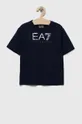 тёмно-синий Детская хлопковая футболка EA7 Emporio Armani Для мальчиков