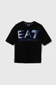 czarny EA7 Emporio Armani t-shirt bawełniany dziecięcy Chłopięcy