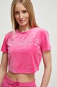 Guess t-shirt welurowy COUTURE różowy V3BI01.KBXI2
