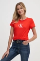 Bavlněné tričko Calvin Klein Jeans slim červená J20J222343