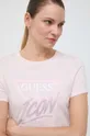 ružová Bavlnené tričko Guess ICON