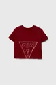 burgundské Detské bavlnené tričko Guess Dievčenský