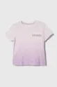 фіолетовий Дитяча бавовняна футболка Guess Для дівчаток