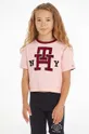 różowy Tommy Hilfiger t-shirt bawełniany dwustronny Dziewczęcy