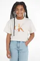 bež Otroška bombažna kratka majica Calvin Klein Jeans Dekliški