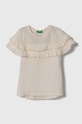Dětské bavlněné tričko United Colors of Benetton kulatý béžová 3096G10CA.P.SEASONAL