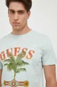 τιρκουάζ Βαμβακερό μπλουζάκι Guess