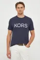 Bombažna kratka majica Michael Kors mornarsko modra
