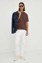 Les Deux t-shirt bawełniany LDM101155 brązowy AW24
