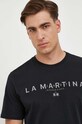La Martina t-shirt bawełniany nadruk czarny WMR005