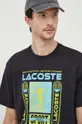 tmavomodrá Bavlnené tričko Lacoste