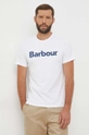 biały Barbour t-shirt bawełniany