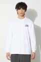 Lacoste longsleeve din bumbac imprimeu alb TH2061
