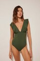 women'secret jednoczęściowy strój kąpielowy FOREVE RUFFLES zielony 5527117