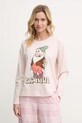 Βαμβακερή μπλούζα πιτζάμας με μακριά μανίκια United Colors of Benetton x DISNEY στάμπα ροζ 34NB3M07I