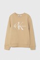 Dětská bavlněná mikina Calvin Klein Jeans bez kapuce béžová IU0IU00602.9BYH