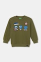 Dětská bavlněná mikina United Colors of Benetton bez kapuce zelená 3J68G10HH.P.Seasonal