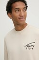 Βαμβακερή μπλούζα Tommy Jeans μπεζ DM0DM19230