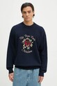 Drôle de Monsieur pulover de lana Le Maille Slogan Fleurs grosime medie bleumarin E.PO162.WO007.NY